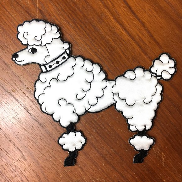 50’s Poodle White Satin 6"  Applique Facing Left Vintage  NOS - Picture 6 of 7